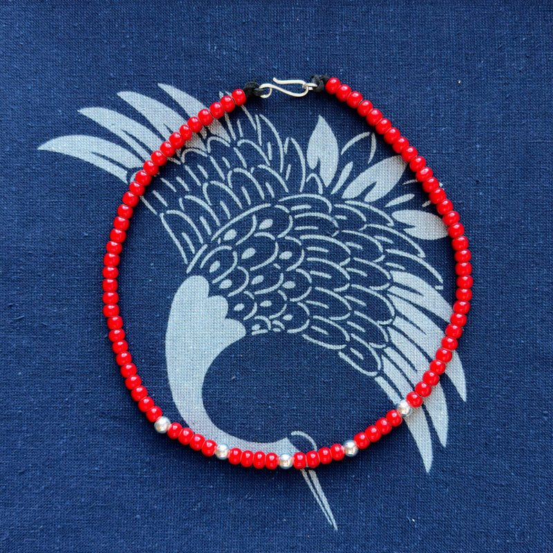 Red White Heart Trade Beads Necklace