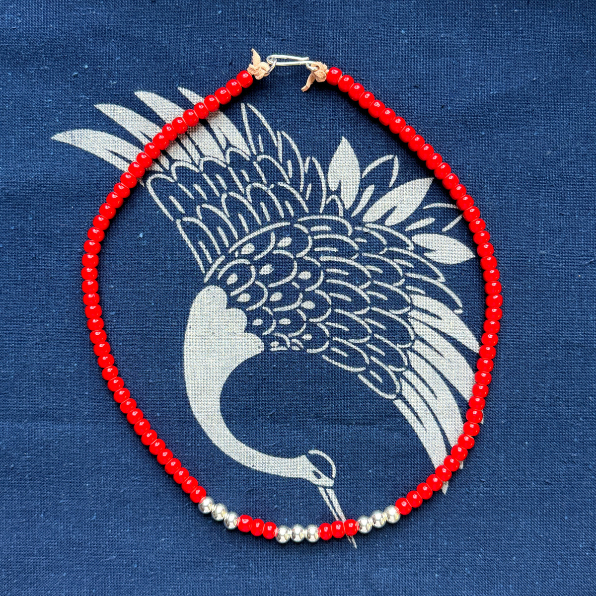 Red White Heart Trade Beads Necklace (60cm)