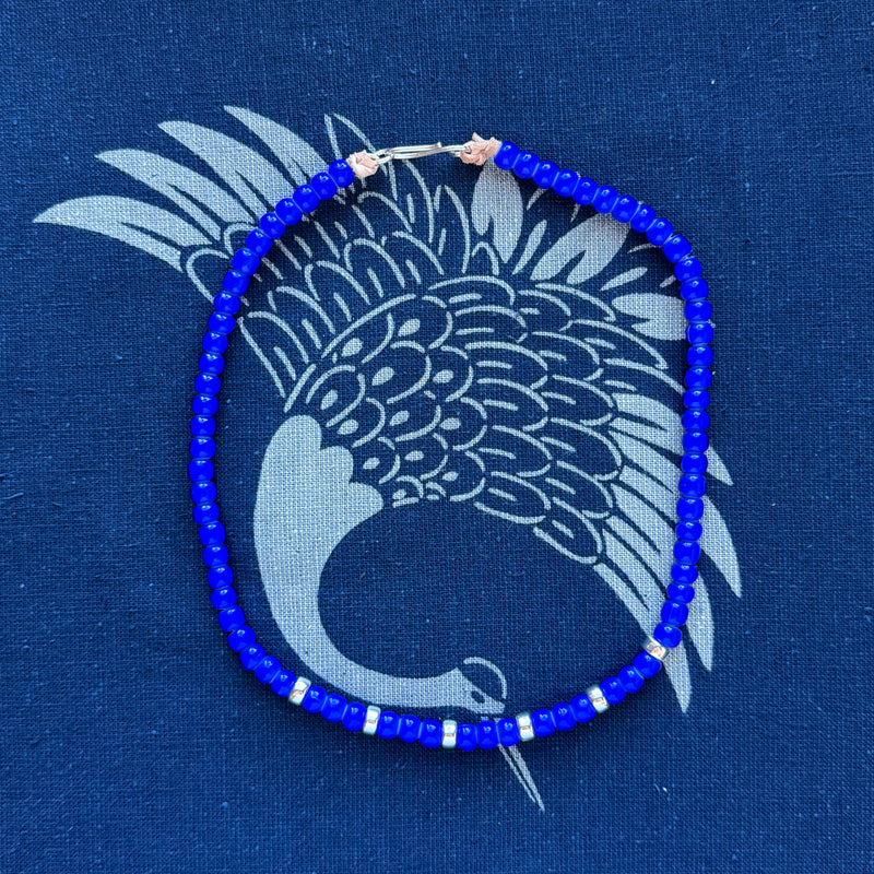 Blue White Heart Trade Beads Necklace